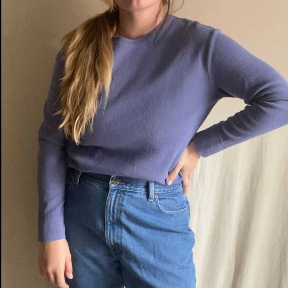 Flax Flower Blue Ribbed Long Sleeve Tee